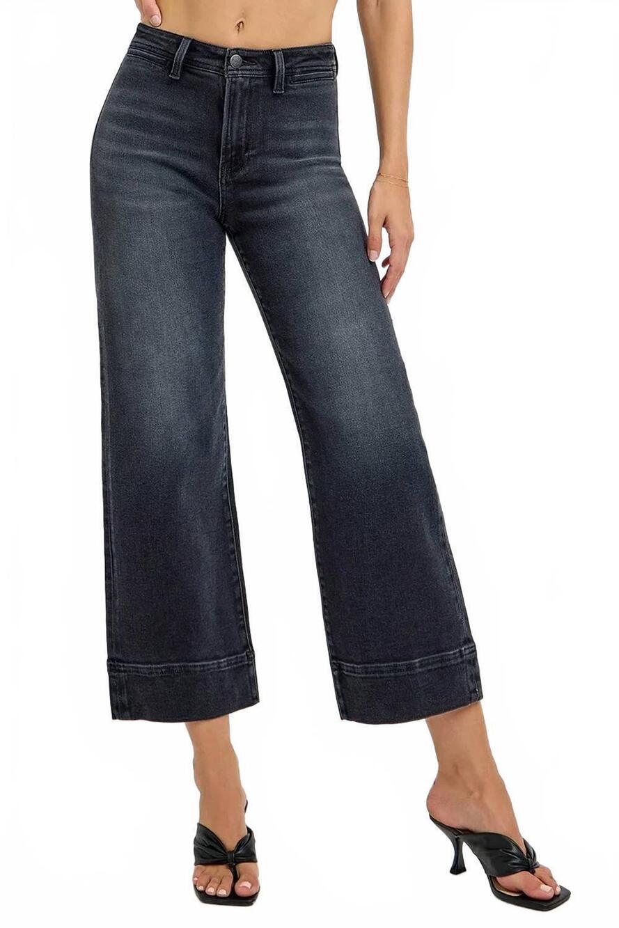 NEW RISEN high rise crop wide jeans in black